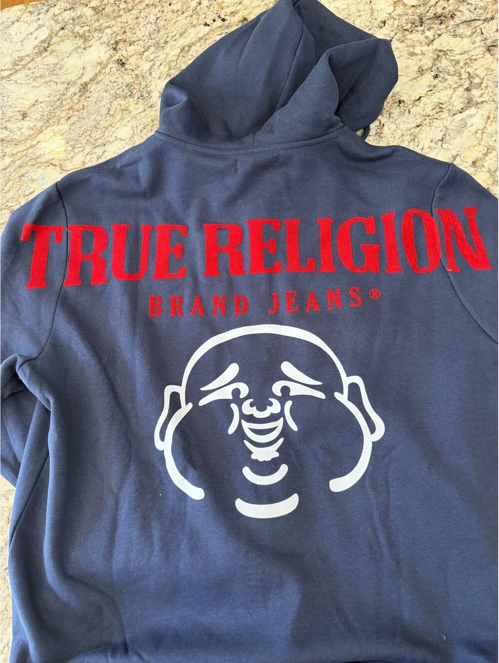 True Religion Oversized Buddha Zip Hoodie Mens L Dress Blue World Tour NWT